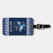 Chic Blue Blumen Chinoiserie Toile Monogramm Gepäckanhänger (Vorderseite horizontal)