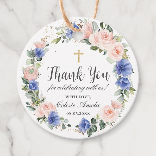 Chic Blue Blush Blues Taufe Christening Gefallen Geschenkanhänger (Vorderseite)