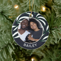 Chic Blue Botanical Dog Foto und Name Weihnachten