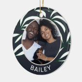 Chic Blue Botanical Dog Foto und Name Weihnachten Keramik Ornament (Links)