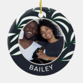 Chic Blue Botanical Dog Foto und Name Weihnachten Keramik Ornament (Hinten)