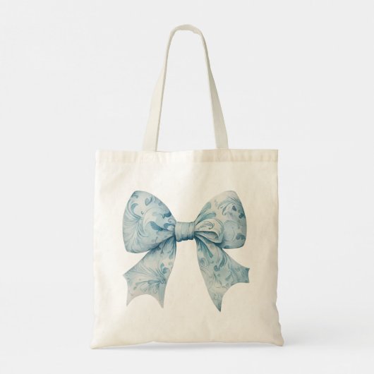 Chic Blue Bow elegant Tragetasche (Rückseite)
