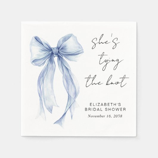 Chic Blue Bow Watercolor Brautparty Serviette (Vorderseite)
