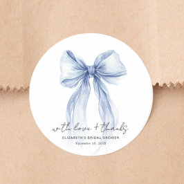 Chic Blue Bow Watercolor Bridal Shower Thank You Runder Aufkleber