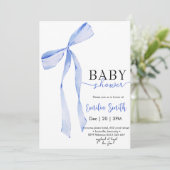 Chic Blue Boy Coquette Bow Baby Dusche Einladung (Stehend Vorderseite)