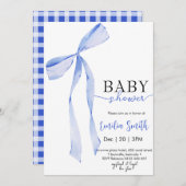 Chic Blue Boy Coquette Bow Baby Dusche Einladung (Vorne/Hinten)