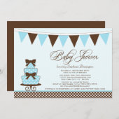 Chic blue + braune Jungs Baby Dusche Einladung (Vorne/Hinten)