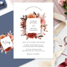 Chic Blue, Burgundy Blush und Pink Floral Wedding Einladung