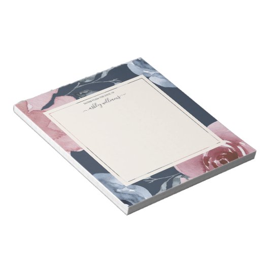 Chic Blue Burgundy Rose Dark Blue Personalisiert Notizblock (angewinkelt)