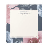 Chic Blue Burgundy Rose Dark Blue Personalisiert Notizblock (Vorderseite)