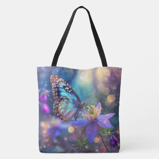 Chic Blue Butterfly und Columbine Blume Tasche (Rückseite)