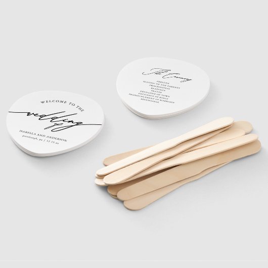 Chic Blue Calligraphy Wedding Program Fan Fächer (Non-assembled)