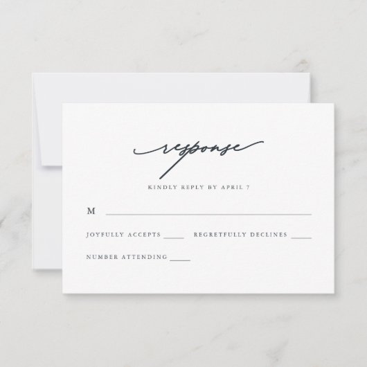 Chic Blue Calligraphy Wedding Rsvp Response Karte (Vorderseite)