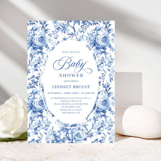 Chic Blue Chinoiserie Toile Baby Shower Invitation Einladung