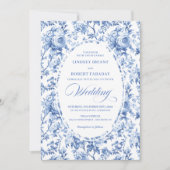 Chic Blue Chinoiserie Toile Floral Wedding Invite Einladung (Vorderseite)