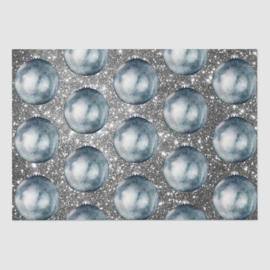 Chic Blue Christmas Balls Silver Glitzern Seidenpapier (Vorderseite)