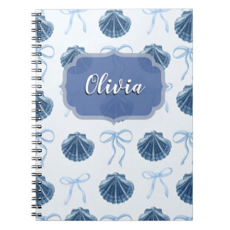 Chic Blue Coastal Shells and Bows Personalized Notizblock