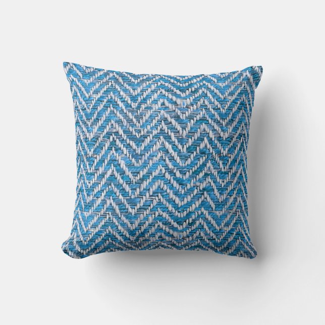 Chic Blue Creme Zickzack Kissen (Vorderseite)
