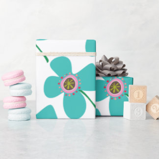 Chic Blue Daisy Pop Summer Blume Whimsical Gift Geschenkpapier