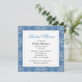 Chic Blue Damask Bridal Dusche Einladung (Stehend Vorderseite)