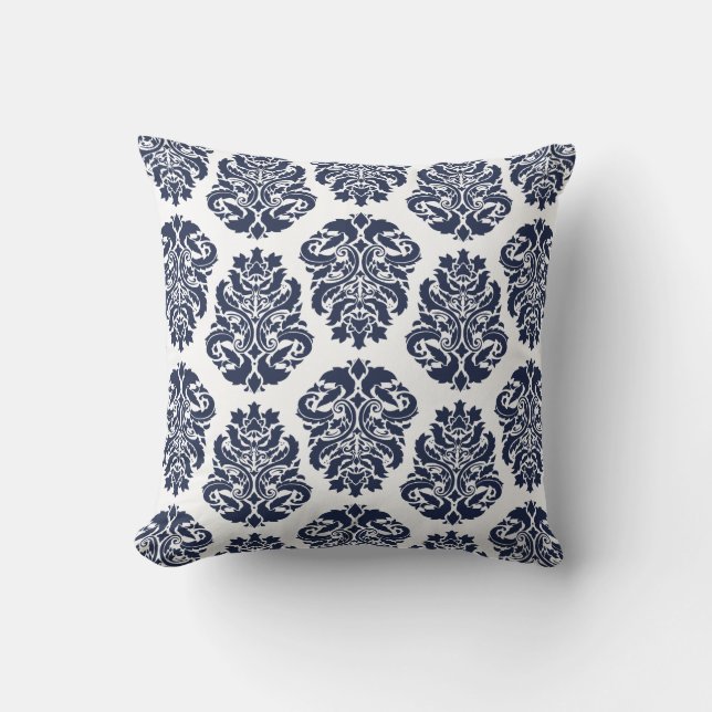 Chic Blue Damask Kissen (Vorderseite)