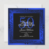 Chic Blue Decorative Gerahmt 50. Geburtstag Einladung (Vorderseite)