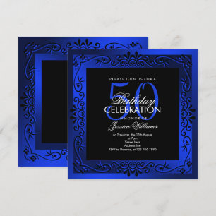 Chic Blue Decorative Gerahmt 50. Geburtstag Einladung