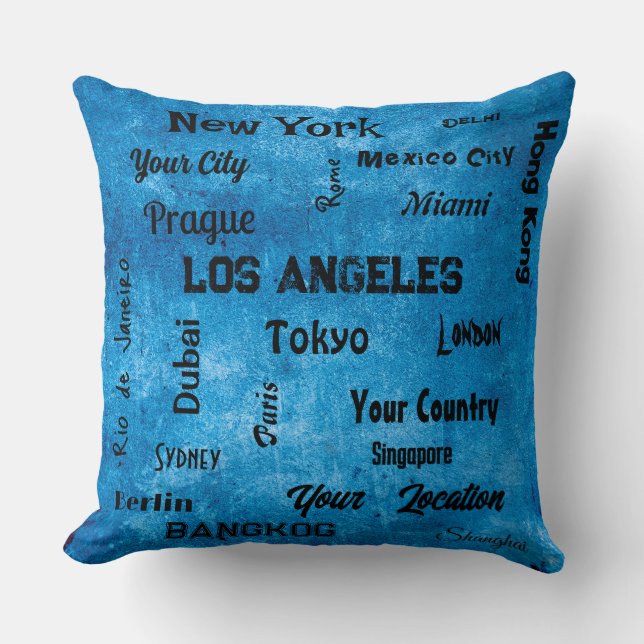 Chic Blue Denim rustikale Megastädte der Welt Kissen (Vorderseite)
