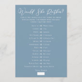 Chic Blue Downloadable Bridal Shower Guess Game Karte (Vorderseite)