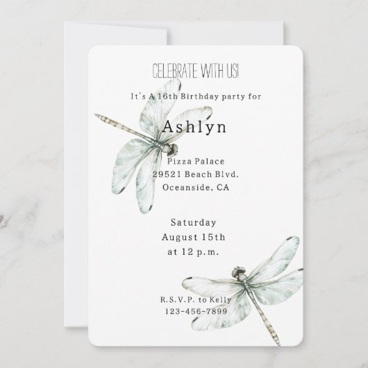 Chic Blue Dragonflies Geburtstag Einladung (Vorderseite)