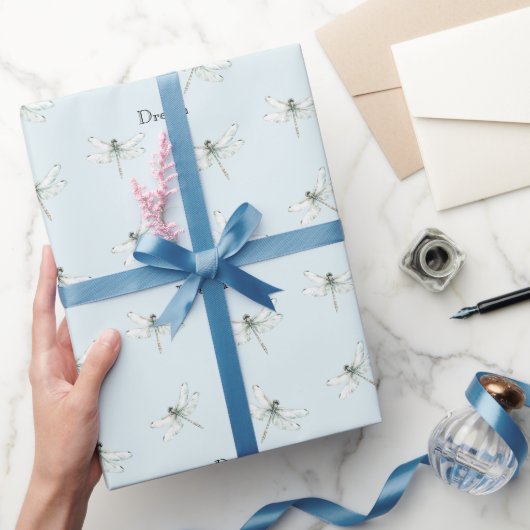 Chic Blue Dragonfly Dream Geschenkpapier (Schenken)