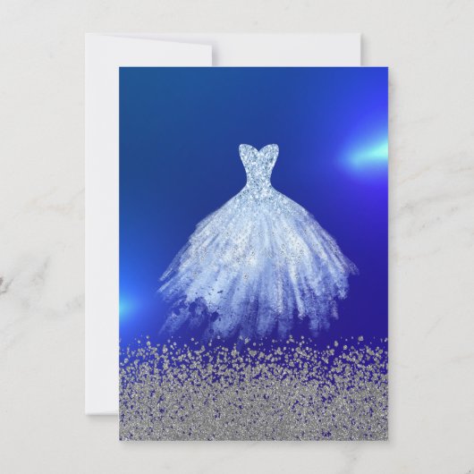 Chic Blue Dress, Diamonds Blue Sweet 16 Einladung (Rückseite)