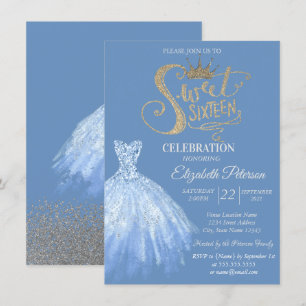 Chic Blue Dress, Diamonds Sweet 16 Einladung