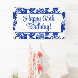 Chic Blue Floral 65. Geburtstagsparty Banner