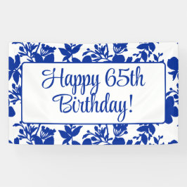 Chic Blue Floral 65. Geburtstagsparty Banner
