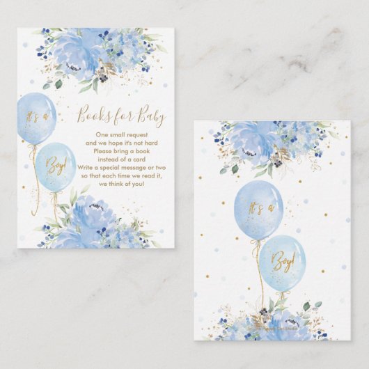 Chic Blue Floral Balloons Baby Boy bringen Buch Begleitkarte (Vorne/Hinten)