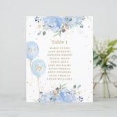 Chic Blue Floral Balloons Babydusche Sign (Stehend Vorderseite)
