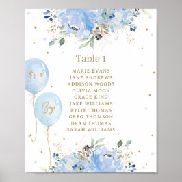 Chic Blue Floral Balloons Babydusche Sitzgelegenhe Poster