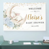 Chic Blue Floral Bunny Rabbit Baby Shower Backdrop Banner (Messe)