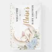 Chic Blue Floral Bunny Rabbit Baby Shower Backdrop Banner (Vertikal)