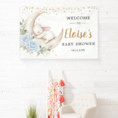 Chic Blue Floral Bunny Rabbit Baby Shower Backdrop Banner (InSitu)