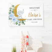 Chic Blue Floral Elephant Baby Dusche Hintergrund Banner (InSitu)