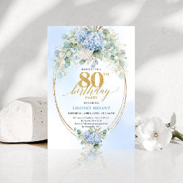 Chic Blue Floral Eucalyptus 80th Birthday Invite Einladung