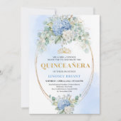Chic Blue Floral Gold 15th Birthday Invitation Einladung (Vorderseite)