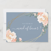 Chic Blue Floral Gold werden Sie meine Trauzeugin Einladung (Vorderseite)