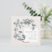 Chic Blue Floral Greenerity Wedding Save the Date (Stehend Vorderseite)