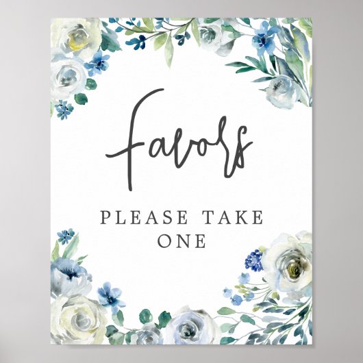 Chic Blue Floral Handgeschriebene Script-Gastgesch Poster (Vorne)