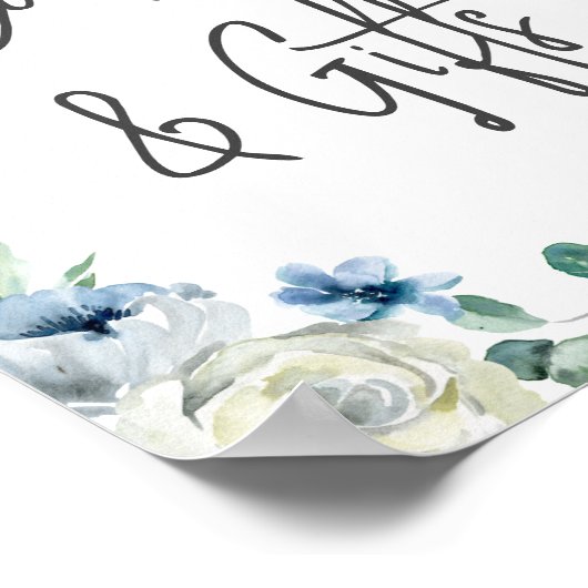 Chic Blue Floral Handgeschriebene Skriptkarten & G Poster (Ecke)