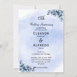 Chic Blue Floral Hochzeitstag Einladungen