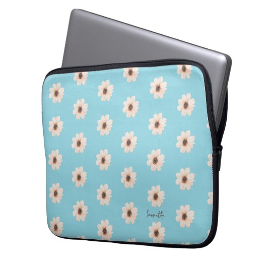 Chic Blue Floral Laptopschutzhülle (Vorderseite Links)